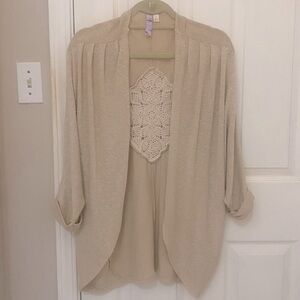 ALYA Loose Fitting Open Cardigan with Crochet Back Detail